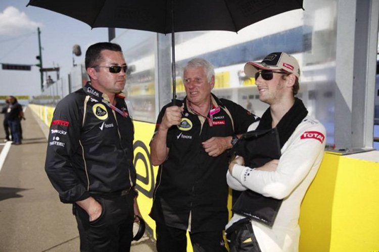 Lotus 2012: Teamchef Eric Boullier, Physio Jean-Pierre Frizon, Romain Grosjean