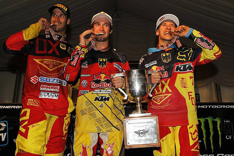 Das deutsche Weltmeister-Team von Lommel 2012: Schiffer, Nagl und Roczen