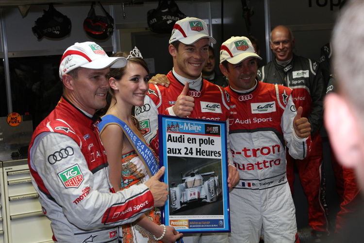 Pole mit Dame: Marcel Fässler, André Lotterer, Benoit Treluyer 