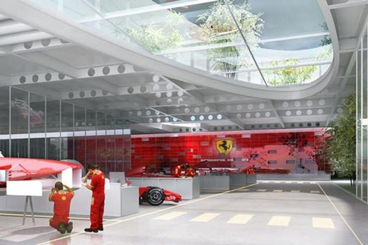 Die neuen Arbeitsplätze der Ferrari-Mechaniker sollen hell und freundlich sein