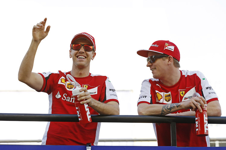 Vor dem vierten WM-Lauf ganz entspannt: Die Ferrari-Stars Sebastian Vettel und Kimi Räikkönen