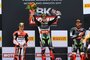Das Podium im ersten Rennen: Sieger Rea, Melandri Zweiter, Sykes auf Platz 3