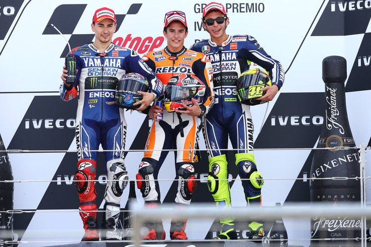 2013 siegte Marc Márquez vor Jorge Lorenzo und Valentino Rossi in Aragón