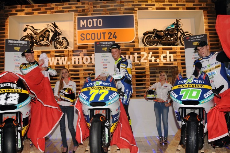 Tom Lüthi, Dominique Aegerter und Robin Mulhauser präsentierten ihre Moto2-Bikes auf der SWISS-MOTO