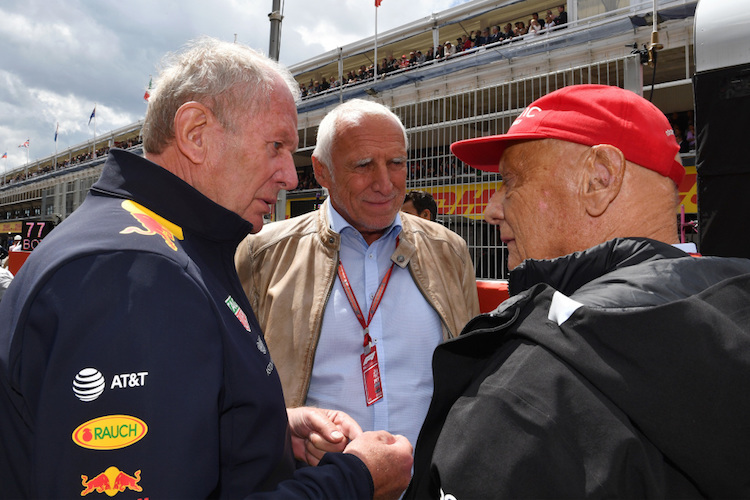Dr. Helmut Marko, Red-Bull-Chef Dietrich Mateschitz und Niki Lauda