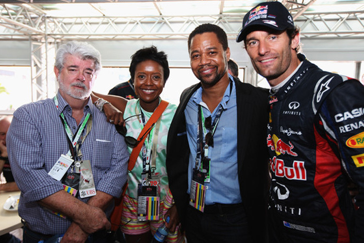 Star-Regisseur George Lucas (links) mit dem Ehepaar Gooding und Mark Webber