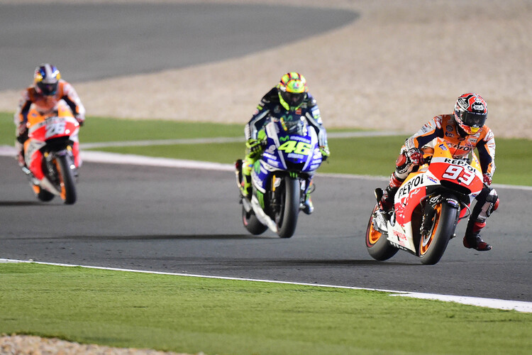 GP von Katar 2014: Marc Márquez (93) vor Rossi und Pedrosa