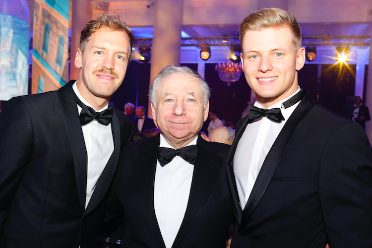 Sebastian Vettel, Jean Todt und Mick Schumacher