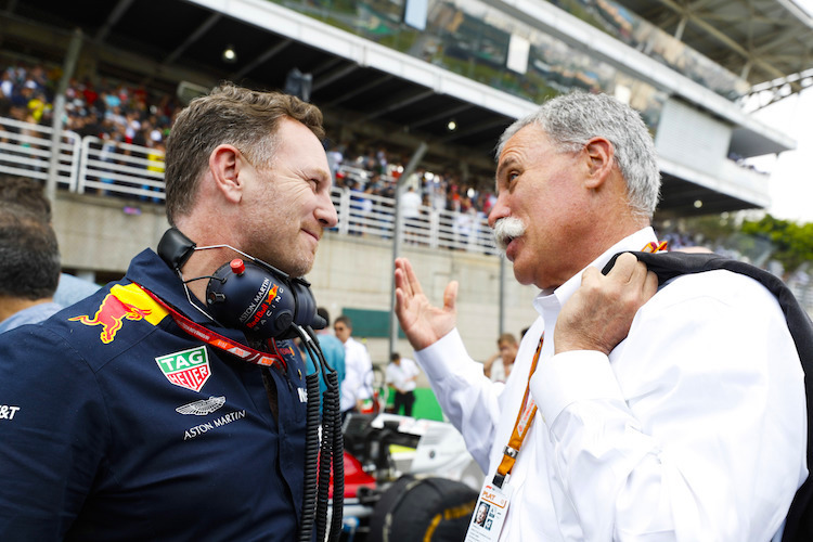 Christian Horner und Chase Carey 2018 vor dem Brasilien-GP