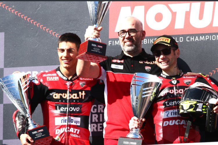 Michael Rinaldi, Teamchef Stefano Cecconi und Alvaro Bautista (v.l.)