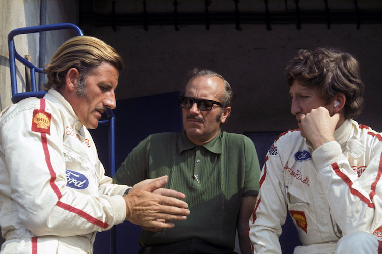 Graham Hill, Colin Chapman und Jochen Rindt 1969