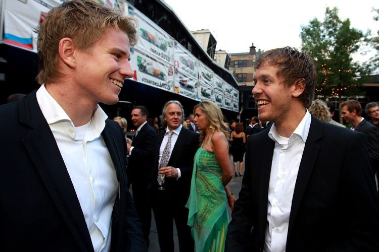 Nico Hülkenberg und Sebastian Vettel bei einem GP-Ball in Montreal
