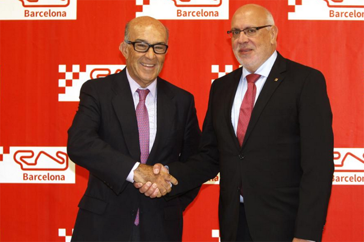 Dorna-CEO Carmelo Ezpeleta mit Jordi Baiget, Minister für Wirtschaft und Bildung in Katalonien