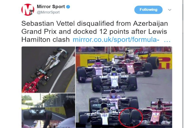 Ein Tweet des Mirror über den angeblichen Ausschluss von Vettel