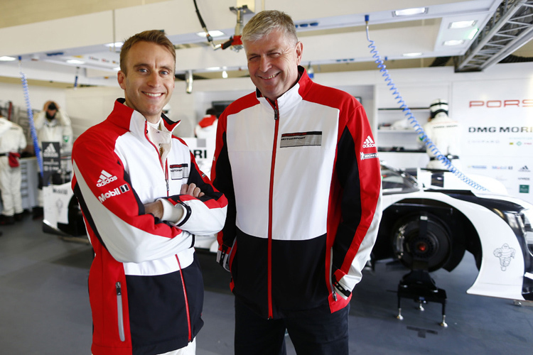 Wolfgang Hatz mit Porsche-Werksfahrer Timo Bernhard