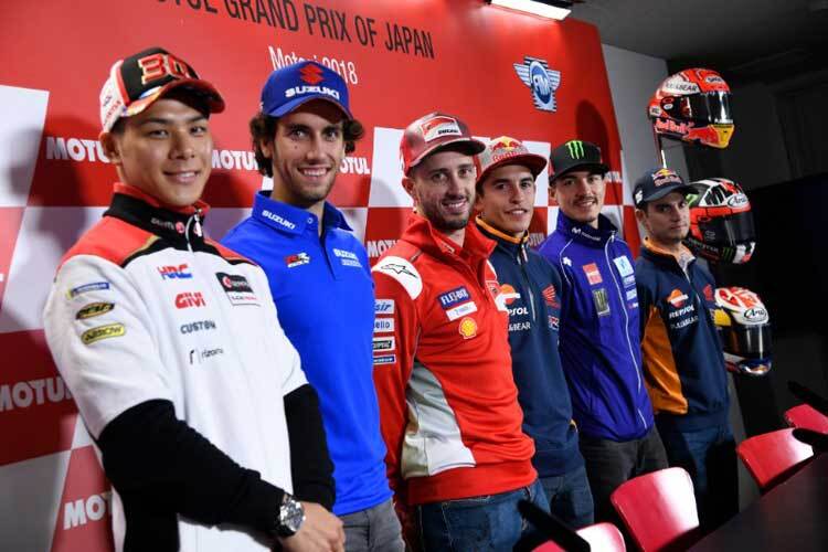 vion links nachn rechts: Nakagami, Rins, Dovizioso, Marquez, Viñales, Pedrosa