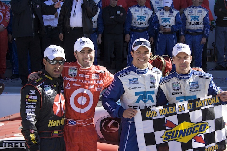 Siegerquartett 2008: Montoya, Franchitti, Rojas, Pruett