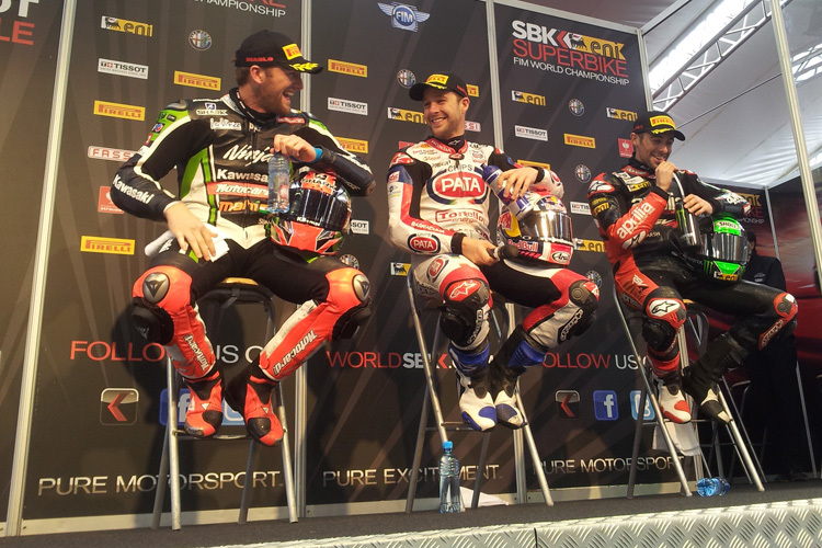 Top-3 der Superpole: Rea, Sykes, Laverty (v.l.)