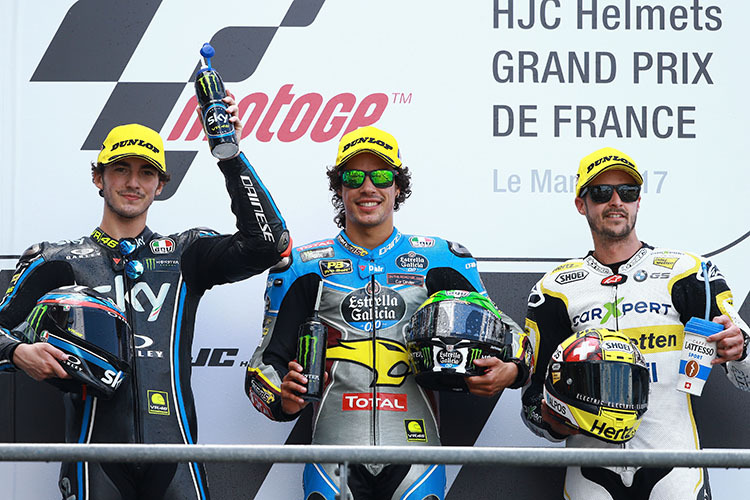 Tom Lüthi musste sich in Le Mans Franco Morbidelli und Francesco Bagnaia geschlagen geben