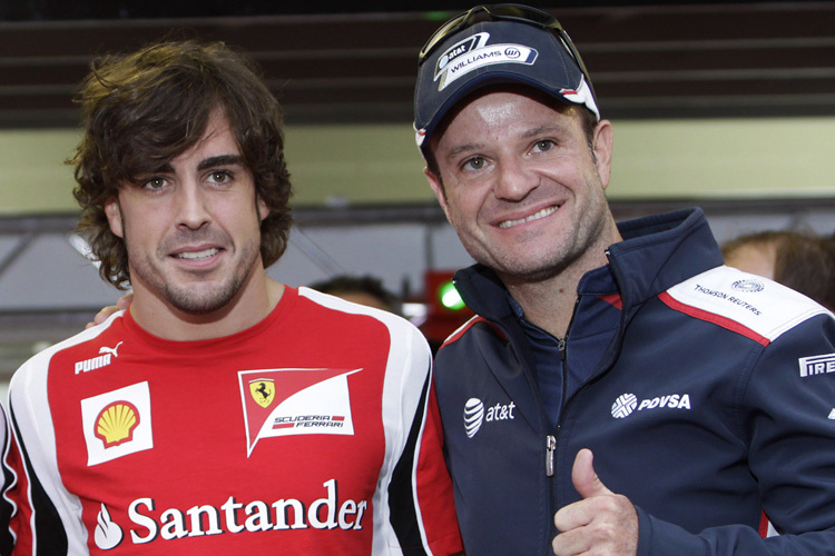 Fernando Alonso und Rubens Barrichello 2011, Fernando damals als Ferrari-Pilot, Rubens als Williams-Fahrer