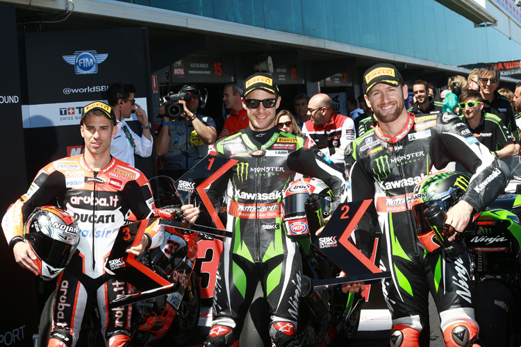 Superpole: Marco Melandri, Jonathan Rea und Tom Sykes (v.l.)