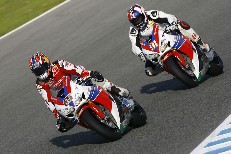 Die Honda-Stars Jonathan Rea (65) und Leon Haslam