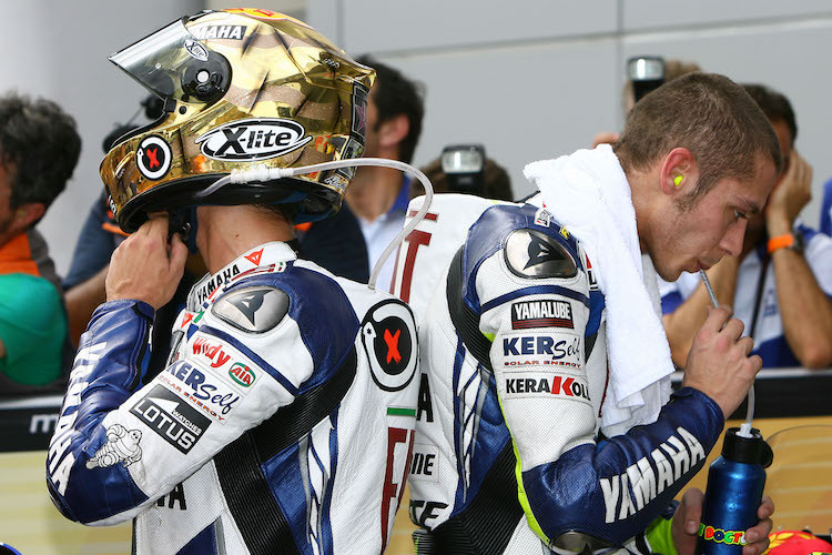 Erbitterte Team-Rivalen: 2008 entspann sich eine innige Feindschaft zwischen Jorge Lorenzo und Valentino Rossi 