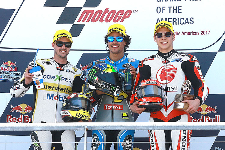 Tom Lüthi, Sieger Franco Morbidelli und Takaaki Nakagami