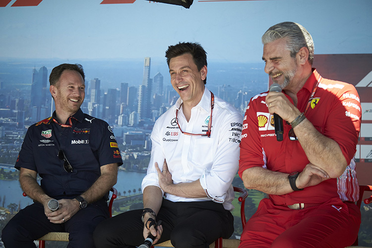 Red Bull Racing-Teamchef Christian Horner, Mercedes-Motorsportdirektor Toto Wolff und Ferrari-Teamoberhaupt Maurizio Arrivabene