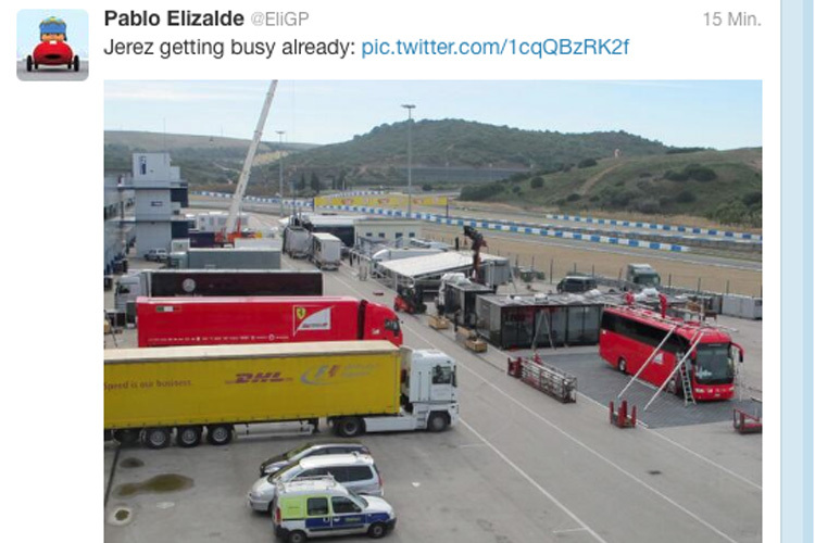 In Jerez wird bereits für den ersten Wintertest aufgestellt, wie Pablo Elizalde twittert