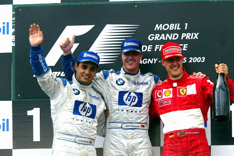 Montoya mit den Schumacher-Brüdern Ralf und Michael