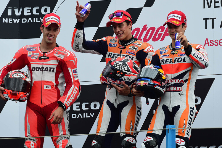 Siegerpodest: Dovizioso, Márquez und Pedrosa