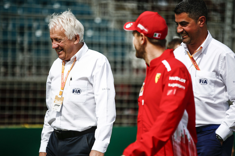 Charlie Whiting in Australien 2019 mit Sebastian Vettel und Michael Masi