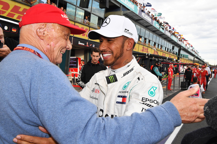 Niki Lauda und Lewis Hamilton 2018 in Melbourne (Australien)