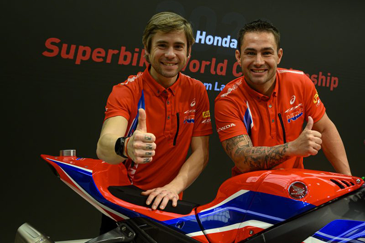 Die Honda-Werksfahrer Alvaro Bautista (li.) und Leon Haslam