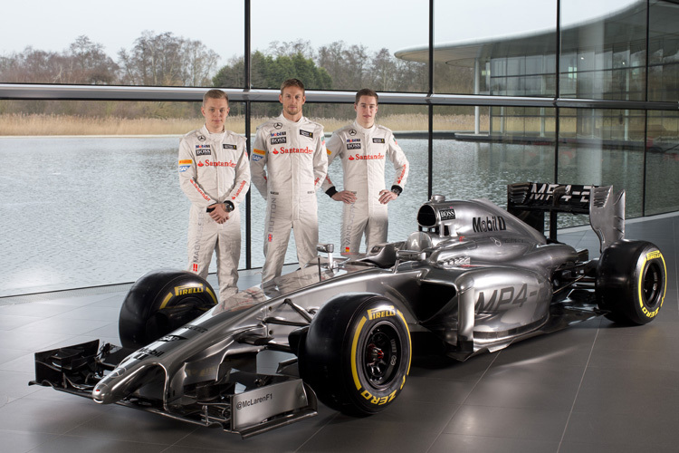 Der neue McLaren mit den Piloten Magnussen, Button und Vandoorne