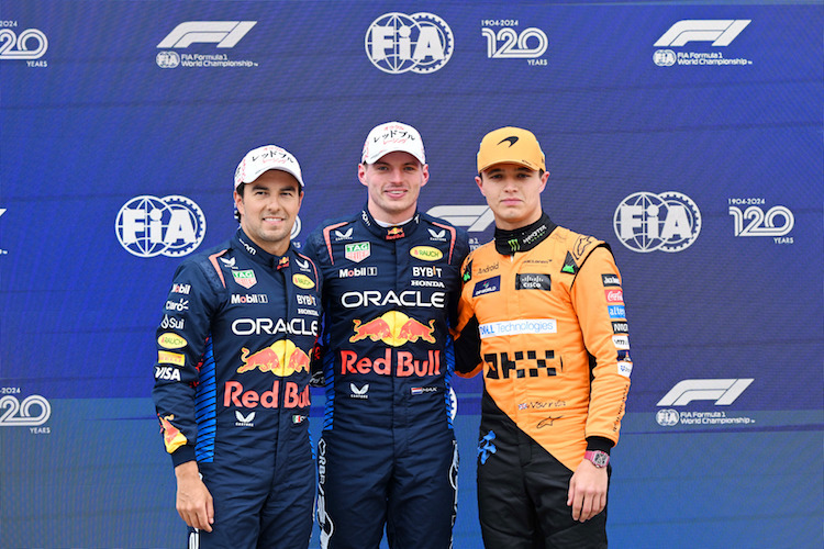 Sergio Pérez, Max Verstappen und Lando Norris