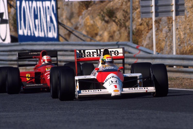 Gleich kracht es! Ayrton Senna vor Nigel Mansell in Estoril 1989