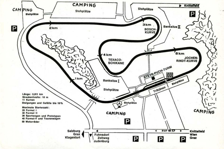 Der ehemalige Österreichring: Streckenskizze aus dem Jahr 1973