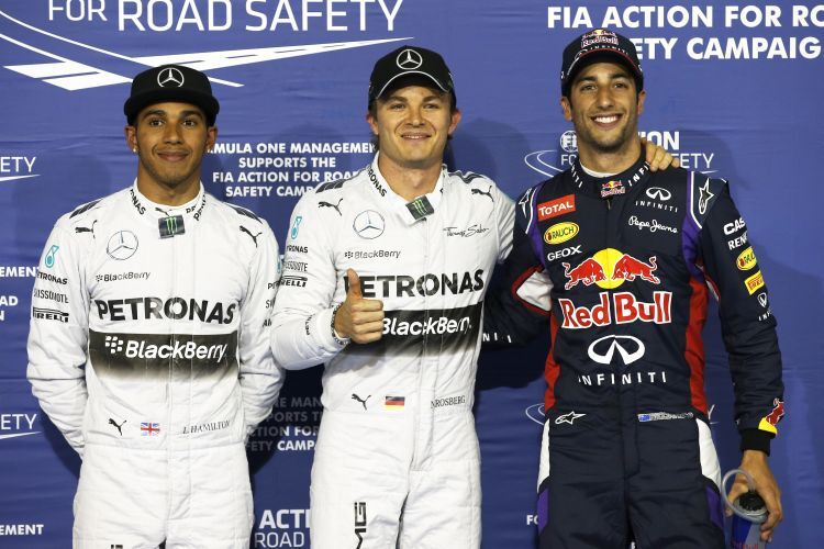 Die 3 Schnellsten des Qualifyings: Rosberg, Hamilton u. Ricciardo