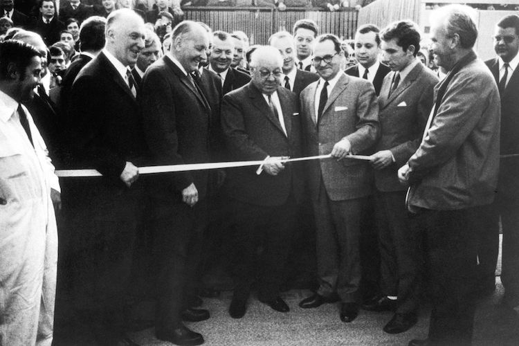 Eröffnungs-Zeremonie 1968 mit Stuck sen., Essens OB, Nieswandt, Messe-Direktor Bruckmann und Stommelen (von links)