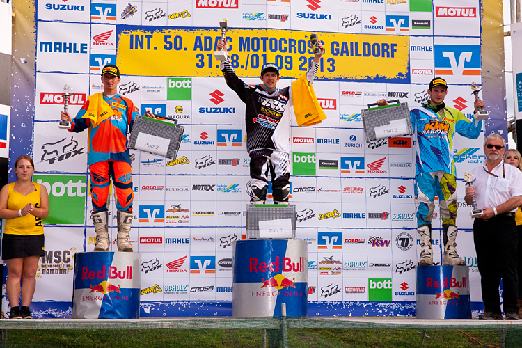 Gaildorf 2013: Erster MX-Masters-Tagessieg für den Schweizer Jeremy Seewer (vor Sébastien Pourcel und Dennis Ullrich)