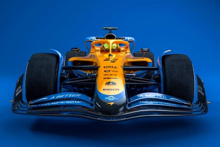 Eine Studie der Formel 1 eines 2022er Autos in McLaren-Farben