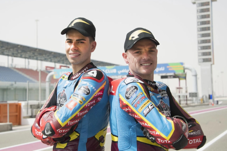 Das Fotoshooting mit Augusto Fernandez (links) wurde in Doha nachgeholt, weil Lowes die Teampräsentation in Jerez verpasst hatte