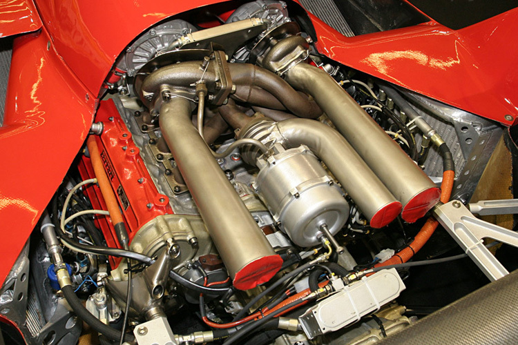 Ein Ferrari-Motor aus der ersten Formel-1-Turbo-Ära in den 80er Jahren
