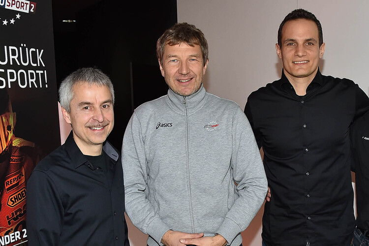 Das sah es noch nach trauter Dreisamkeit aus: Raudies, Ringguth und Hofmann bei der Eurosport-Präsentation im März 2015