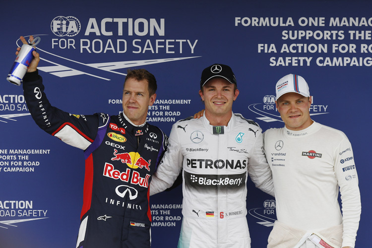 Nico Rosberg (Mitte): Trainingsbester vor Sebastian Vettel (links) und Valtteri Bottas (rechts)
