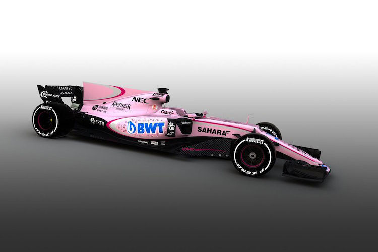 Andy Greens Force India-Rennwagen mit grosser Haiflosse
