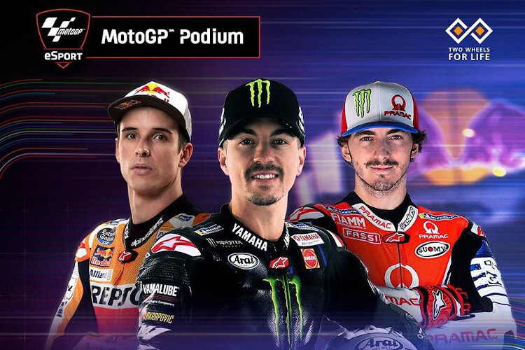 Das MotoGP-Podium: Alex Márquez, Sieger Maverick Viñales und Francesco Bagnaia 