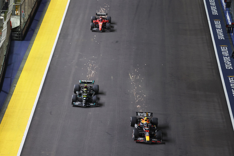 Sergio Pérez, Lewis Hamilton und Charles Leclerc in Singapur